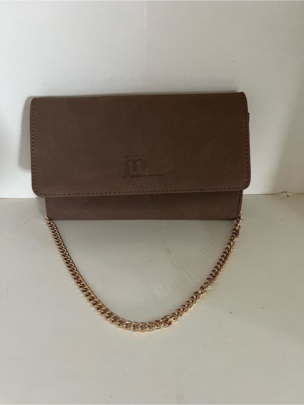 Jessica Moore Brown Chain Wristlet Clutch